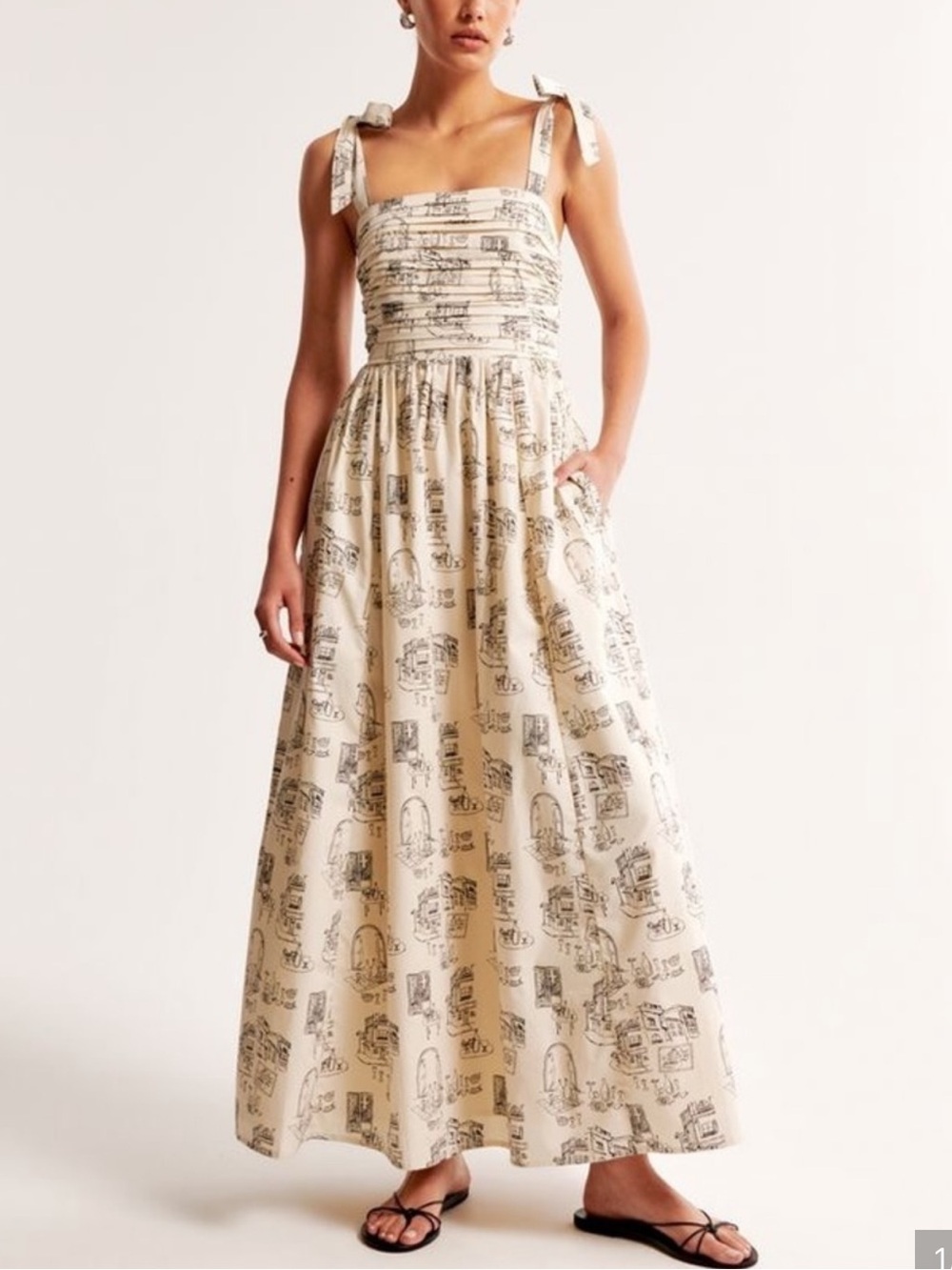 ABERCROMBIE & FITCH WOMENS EMERSON ITALY THEME DRESS CREAM BLACK MEDIUM